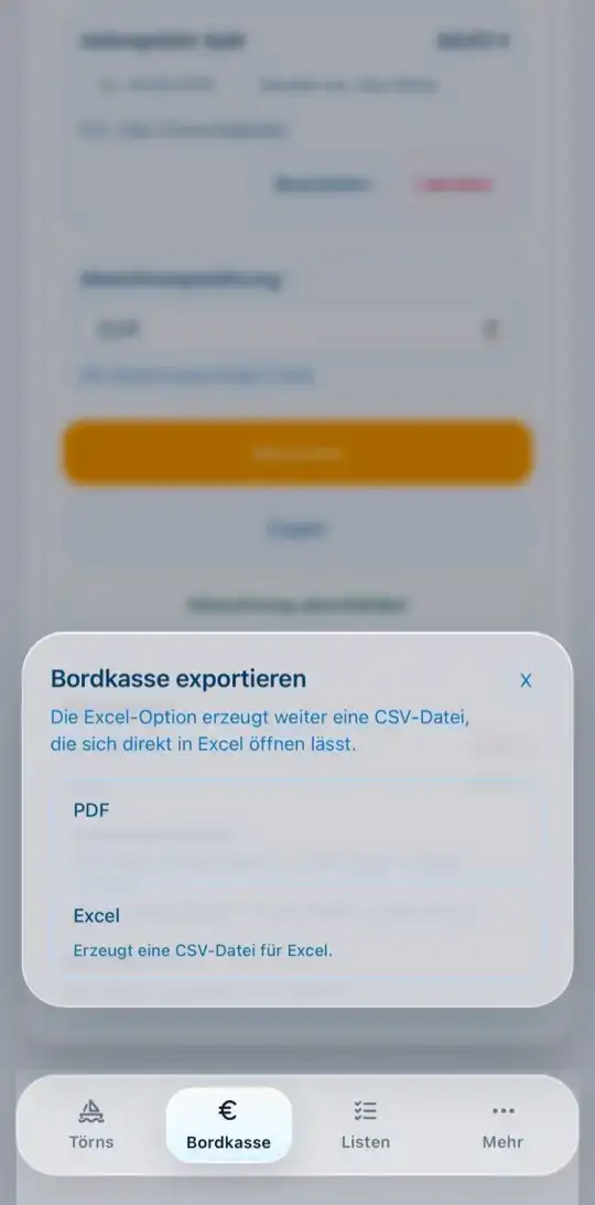 Export der Bordkasse