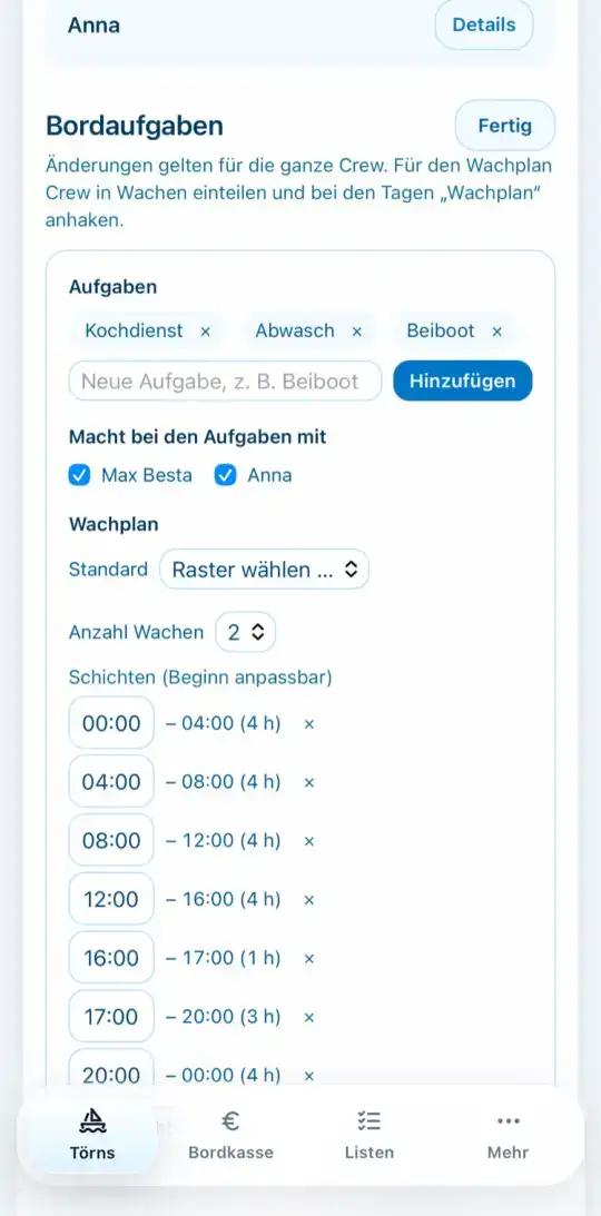 Wachplan bearbeiten