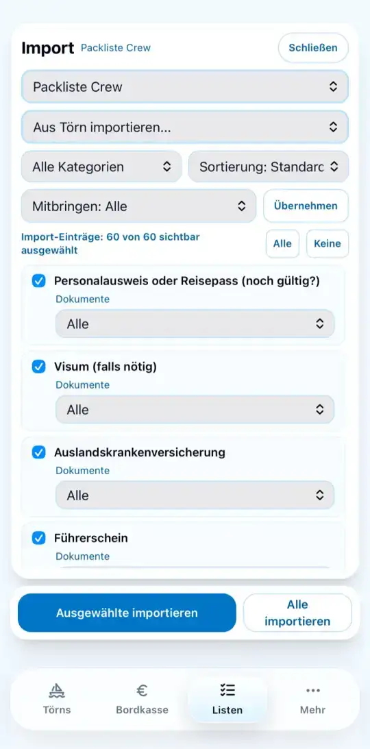 Import aus einer Vorlage