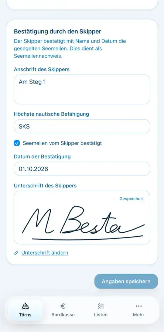 Bestätigung mit Unterschrift