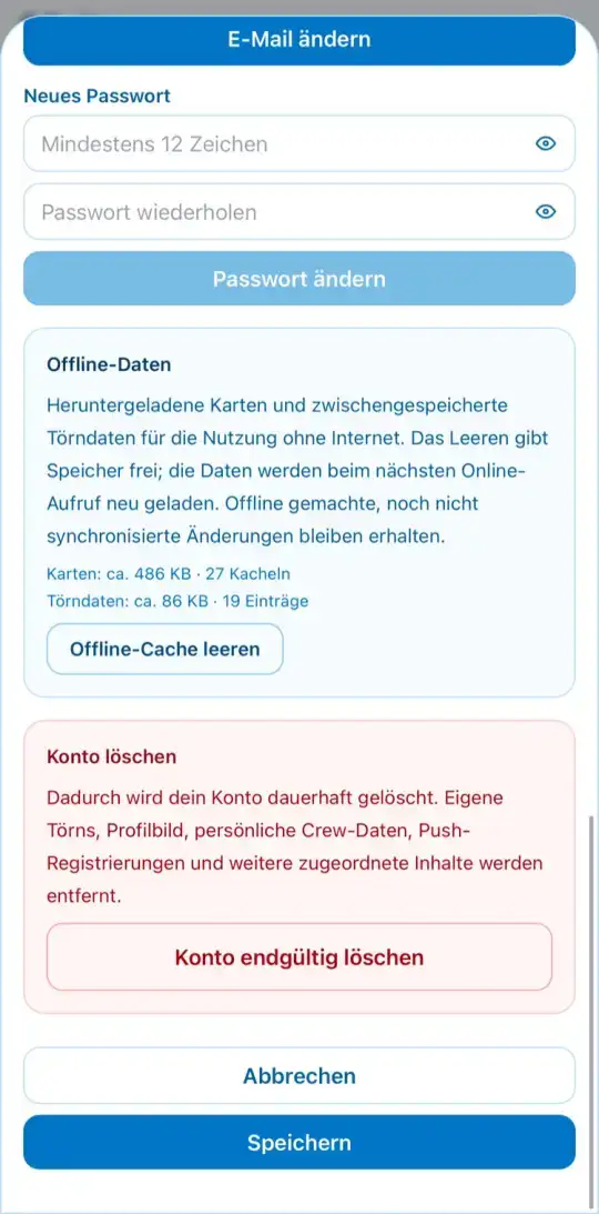 Offline-Daten im Profil