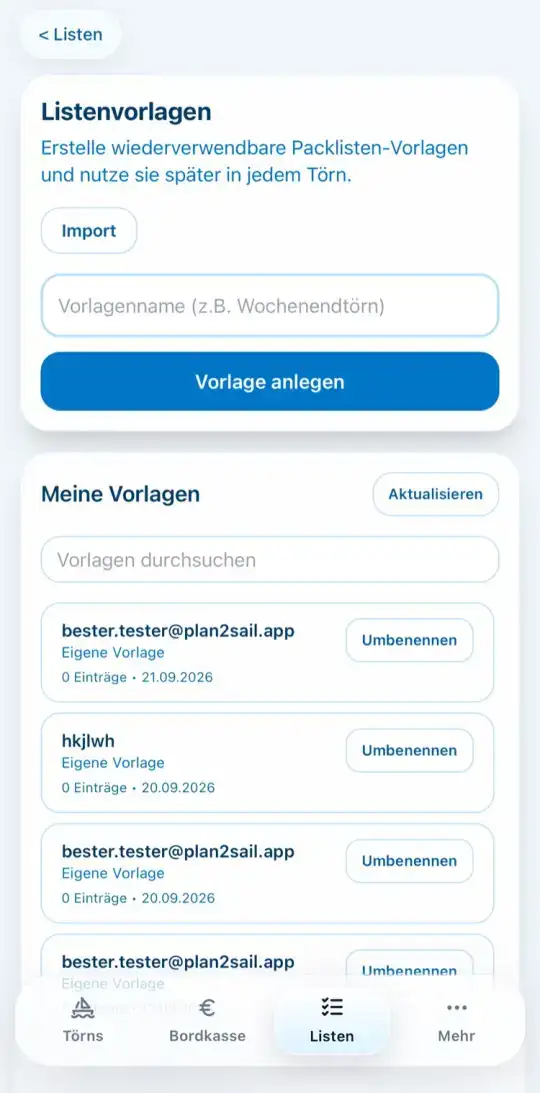 Listenvorlagen