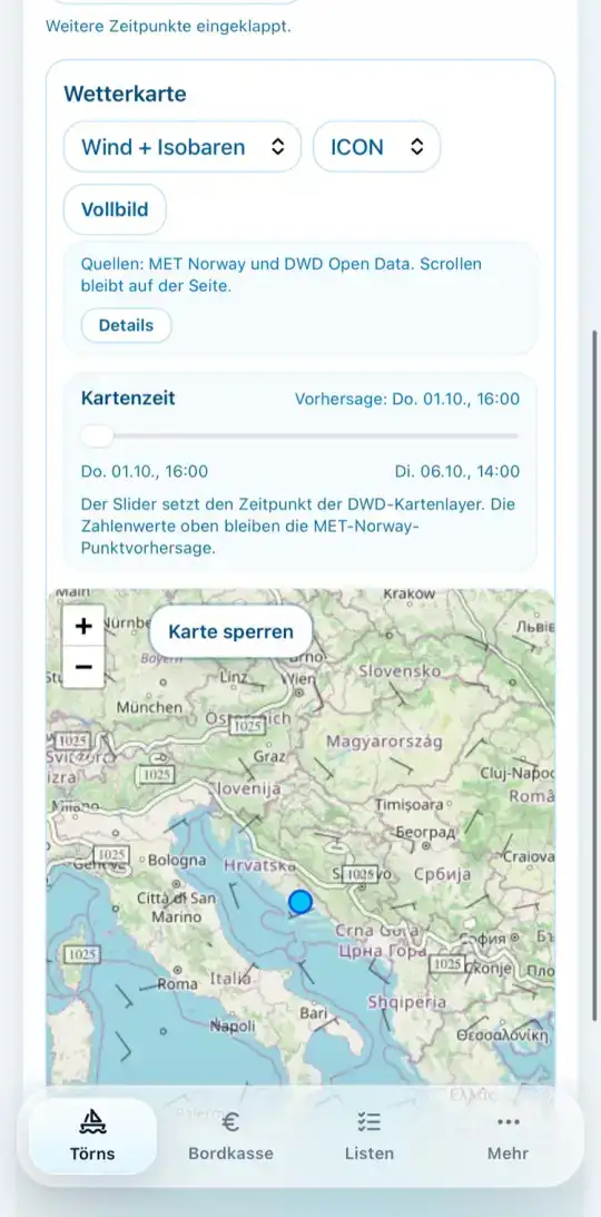 Wetterkarte mit Zeitregler