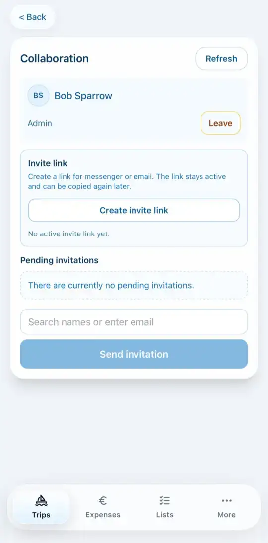 Colaboración con enlace de invitación