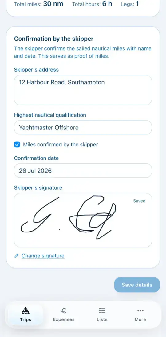 Confirmation with signature